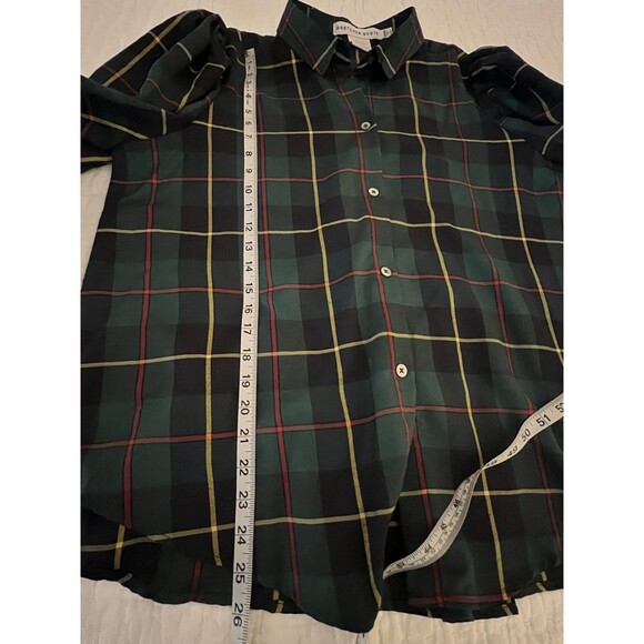 Gretchen Scott Comfy Cozy Shirt Green Plaidly Cooper Size XXL Goddess EUC - Picture 10 of 10
